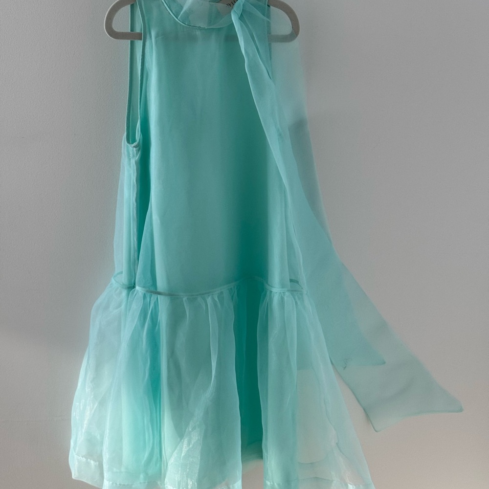 BHLDN Girls Mint Green Sleeveless Dress with Sheer Overlay. Size XS/9-12 years.